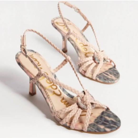 SAM EDELMAN 'Pankin' Seashell Pink Braided Strappy Slingback Heeled Sandals - Picture 2 of 12